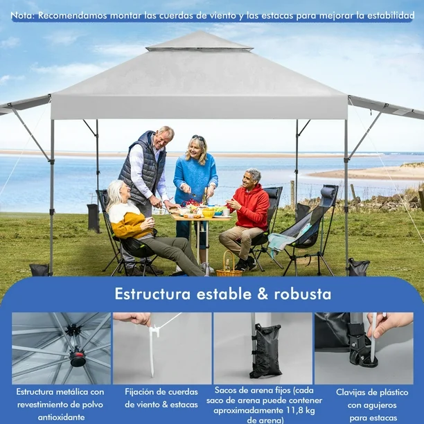 Costway 3x3m Pabellón Emergente Instantáneo Plegable para Exterior con Dos Mitades de Toldo Carpa Portátil Ajustable en Altura para Camping Costway Modern