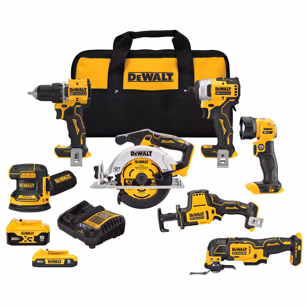 DEWALT 20-Volt MAX Lithium-Ion Cordless 7-Tool Combo Kit with 2.0 Ah Battery, 5.0 Ah Battery and Charger DCK700D1P1