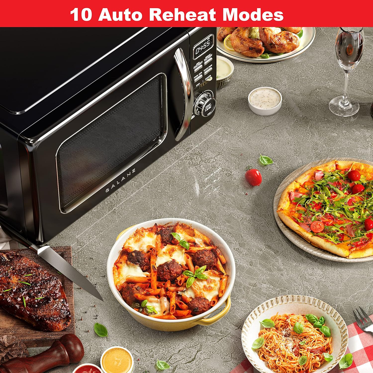 Horno de microondas retro para encimera con cocción automática y recalentamiento, descongelación, funciones de inicio rápido, fácil de limpiar con placa giratoria de vidrio,