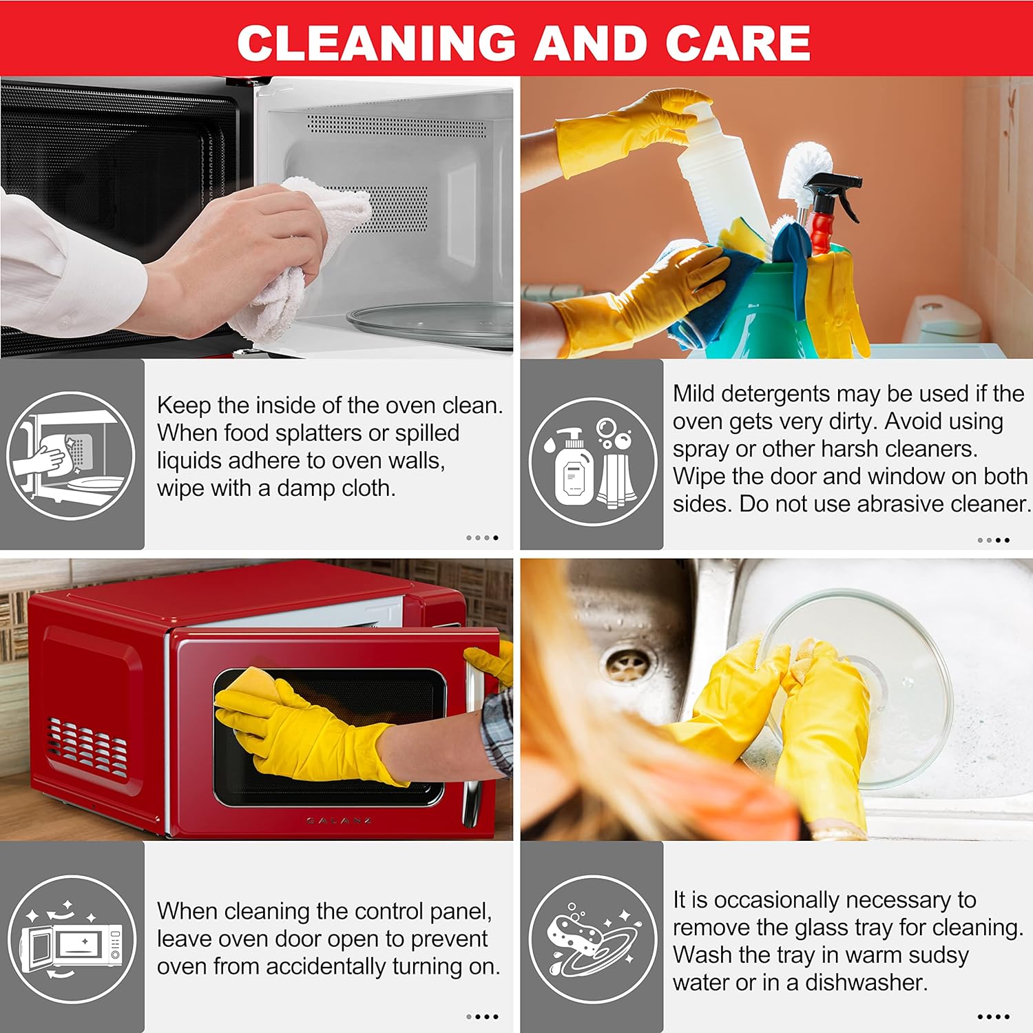 Horno de microondas retro para encimera con cocción automática y recalentamiento, descongelación, funciones de inicio rápido, fácil de limpiar con placa giratoria de vidrio,