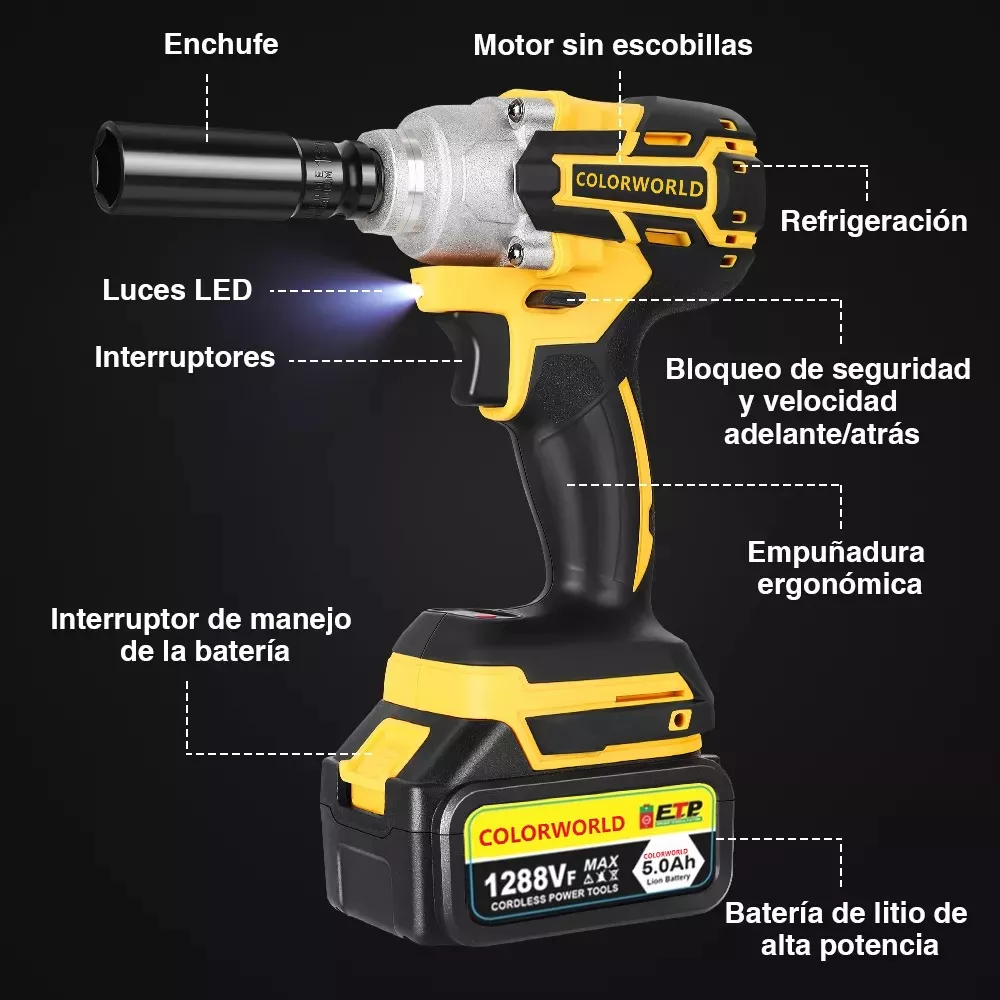 Llave De Impacto 1/2 Inalámbrica Eléctrica Con 2 Baterías