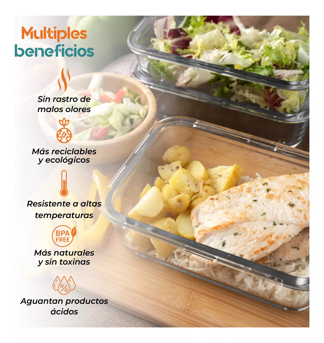 Contenedores Herméticos Vidrio Cristal Guardar Alimentos