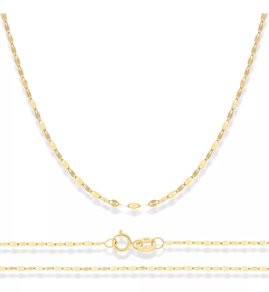 Cadena Oro Solido 14k Grano De Cafe 55cm Italy Mujer Dama