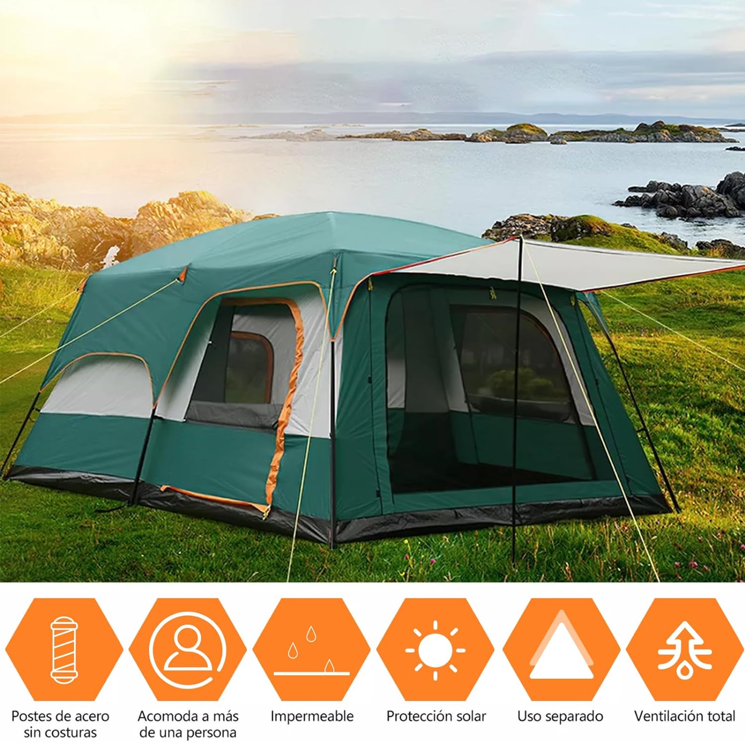 Dopwii Casa de Campaa Portátil,Tienda de Campaa para5~8 Personas,Tienda Familiar de Fácil Instalación,Tienda para Acampar Impermeable con Alfombra de Piso y Toldo de Puerta,Gran Ventilación-toallita mágica esponja