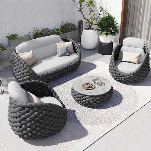 Juego de sofás para exteriores de cuerda trenzada de 4 piezas