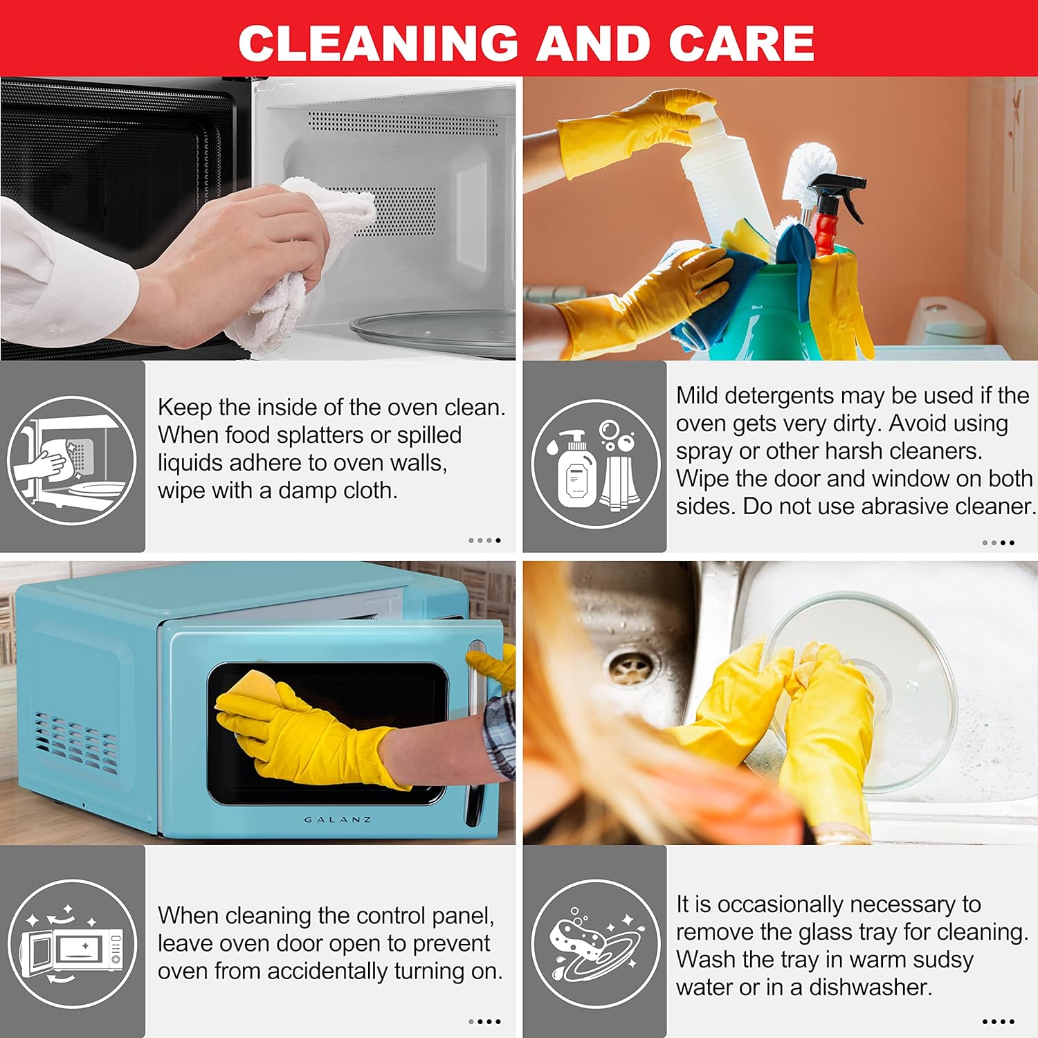 Horno de microondas retro para encimera con cocción automática y recalentamiento, descongelación, funciones de inicio rápido, fácil de limpiar con placa giratoria de vidrio,