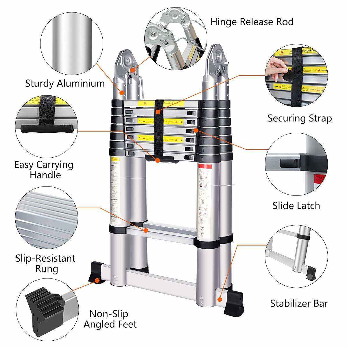 Escalera telescópica plegable portátil multifuncional de aleación de aluminio