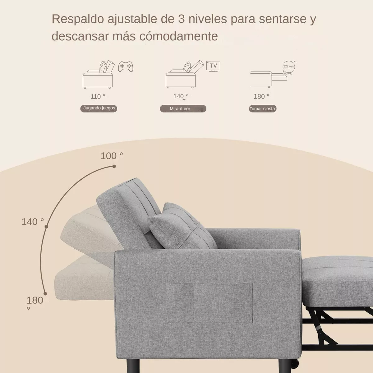 Porik Sofá Cama Sillón Reclinable Convertible 3 En 1