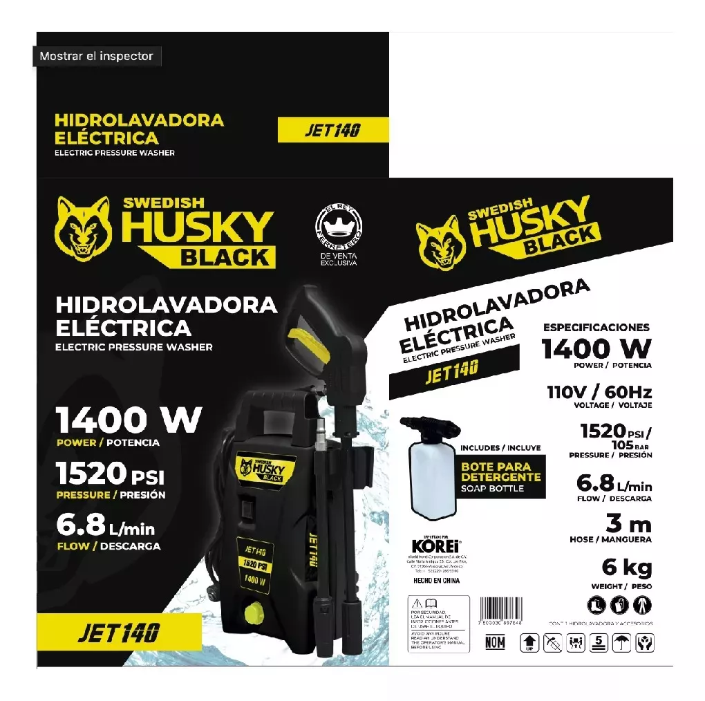 Hidrolavadora Eléctrica Swedish Husky Black Jet140blk Negro De 1400w Con 105bar De Presión Máxima 110v