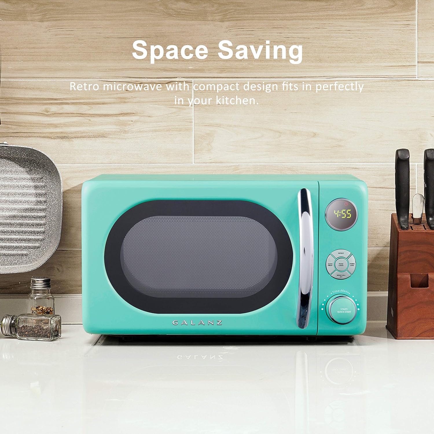 Horno de microondas retro para encimera con cocción automática y recalentamiento, descongelación, funciones de inicio rápido, fácil de limpiar con placa giratoria de vidrio,