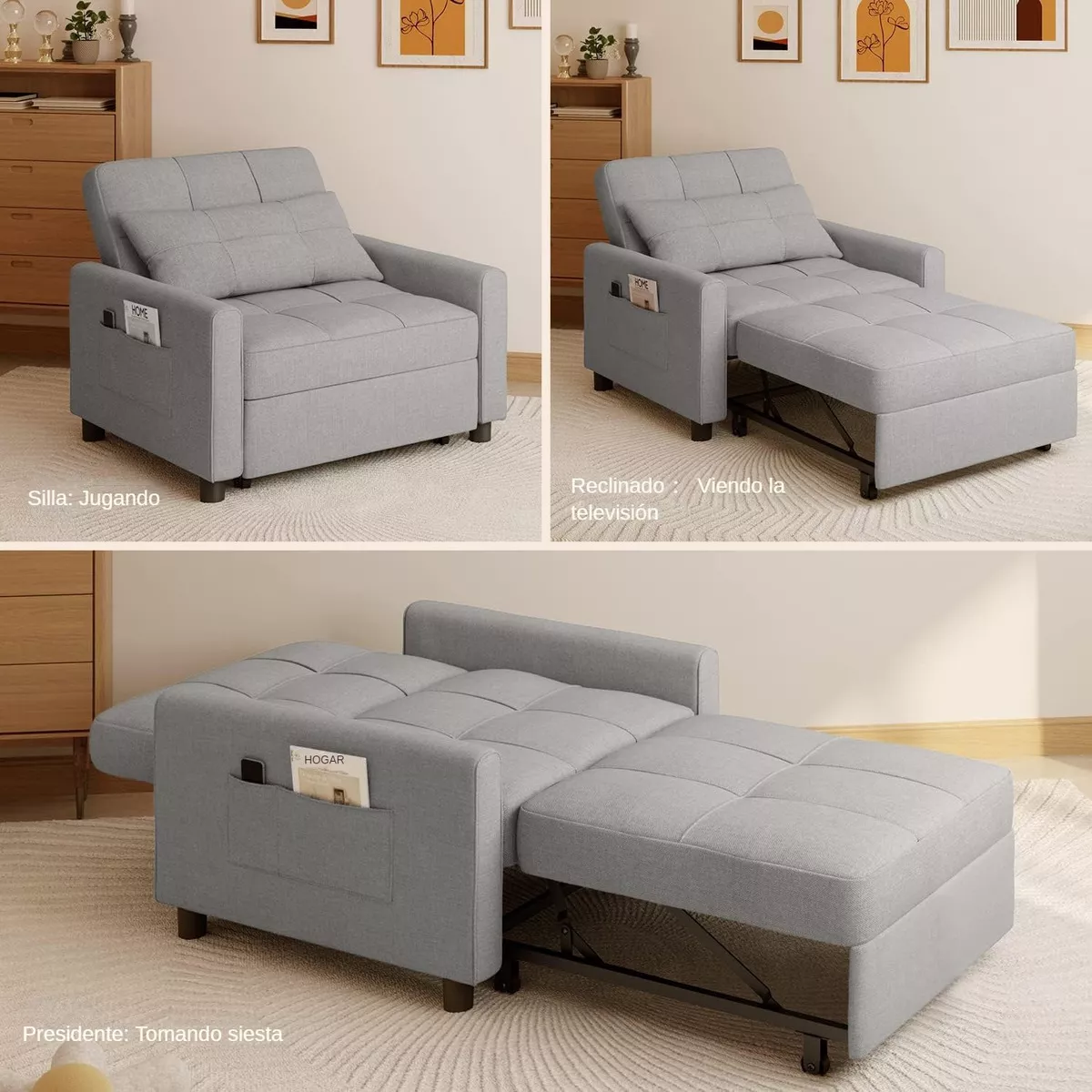 Porik Sofá Cama Sillón Reclinable Convertible 3 En 1