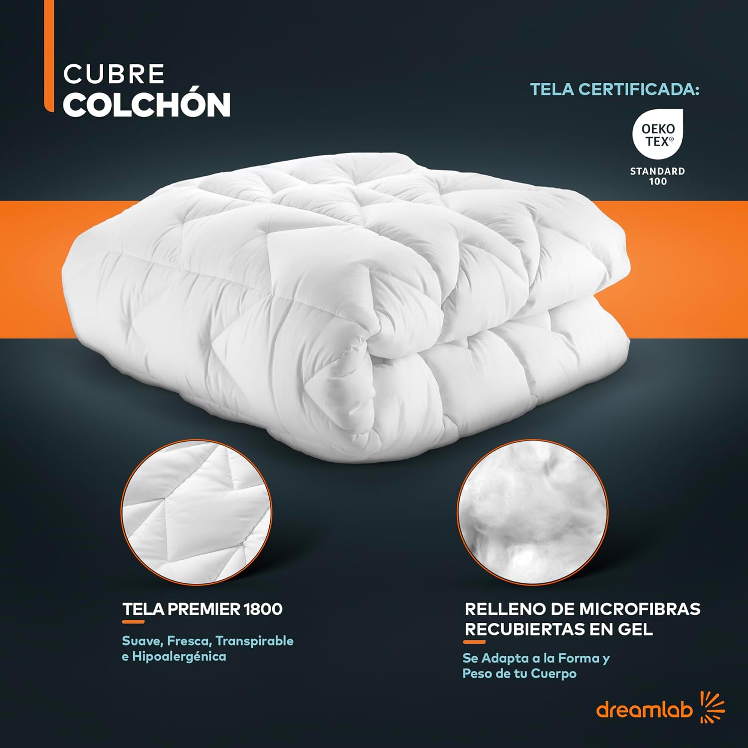Dreamlab Cubre Colchón de Microfibra| Extra Relleno de Microfibras recubiertas en Gel | Hipoalergénico, Certificado Oekotex-100 | Tamao King Size (200cm x 190cm)