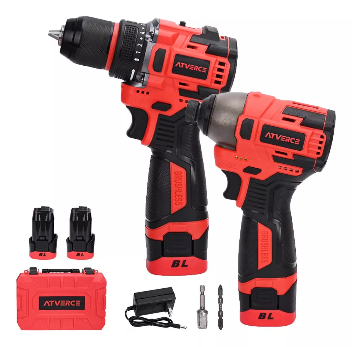 Atverce Kit De Sin Escobillas Atornillador De Impacto Y Taladro Color Negro