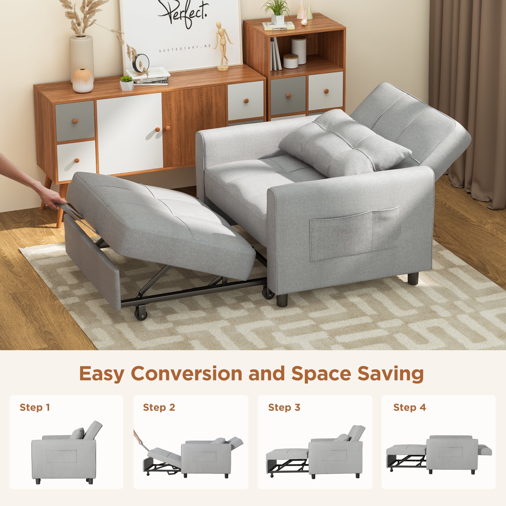 Sofá Cama Silla 3 en 1, Silla Convertible Cama Individual