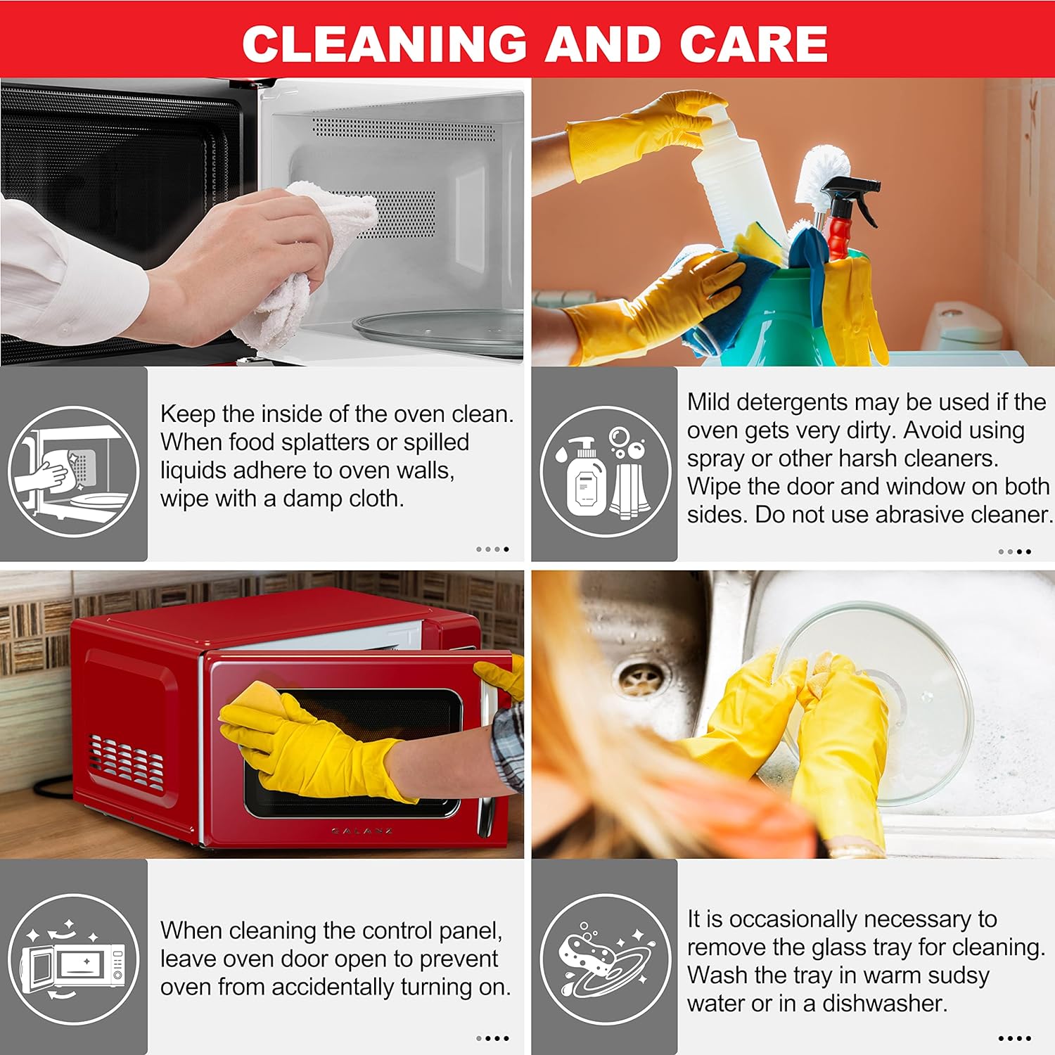 Horno de microondas retro para encimera con cocción automática y recalentamiento, descongelación, funciones de inicio rápido, fácil de limpiar con placa giratoria de vidrio,