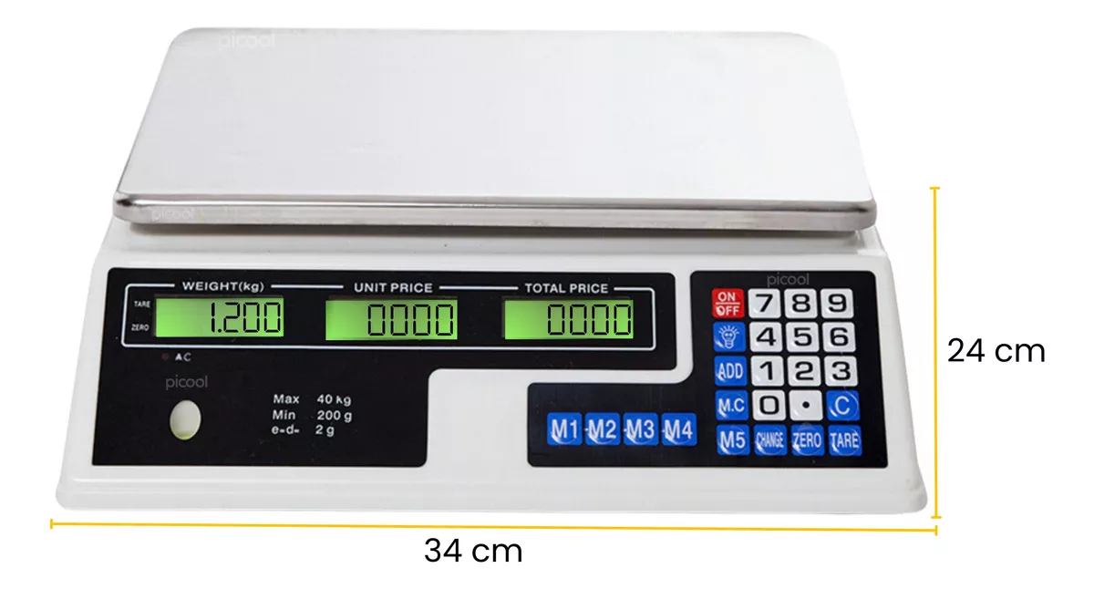 Báscula Comercial Digital 40 Kg Recargable Tecla Tara Picool