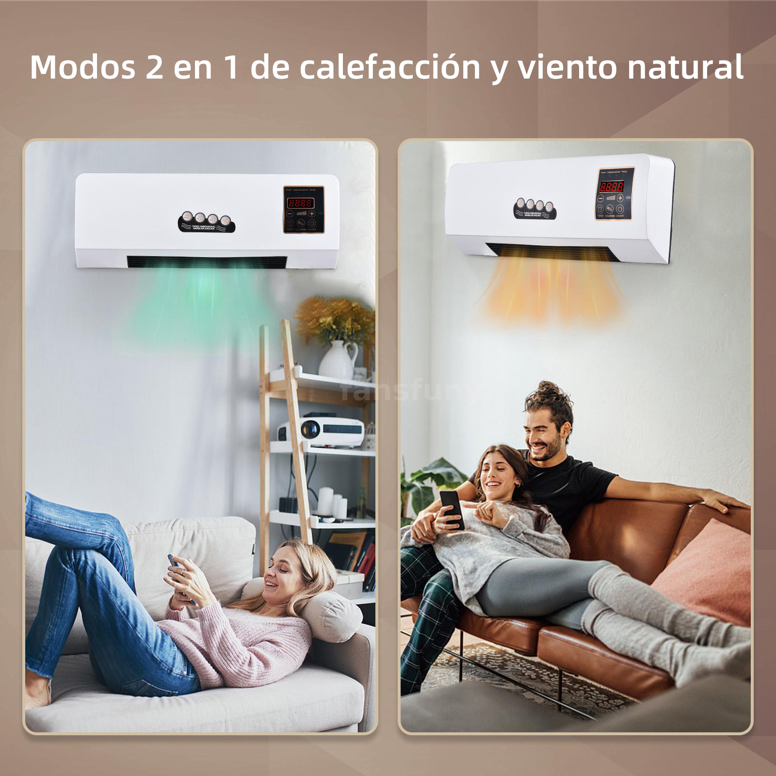 Aire acondicionado para colgar en la pared, ventilador de aire montado en la pared, calefacción de refrigeración de doble uso, ventilador caliente, protección térmica, función de temporizador,