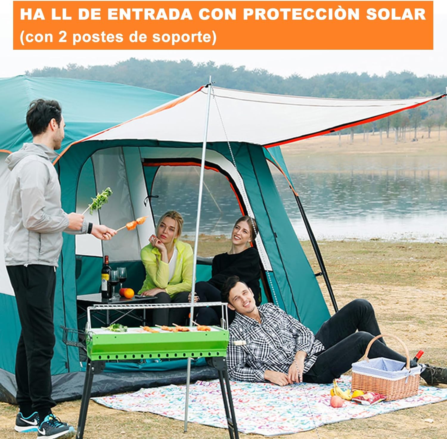 Dopwii Casa de Campaa Portátil,Tienda de Campaa para5~8 Personas,Tienda Familiar de Fácil Instalación,Tienda para Acampar Impermeable con Alfombra de Piso y Toldo de Puerta,Gran Ventilación-toallita mágica esponja