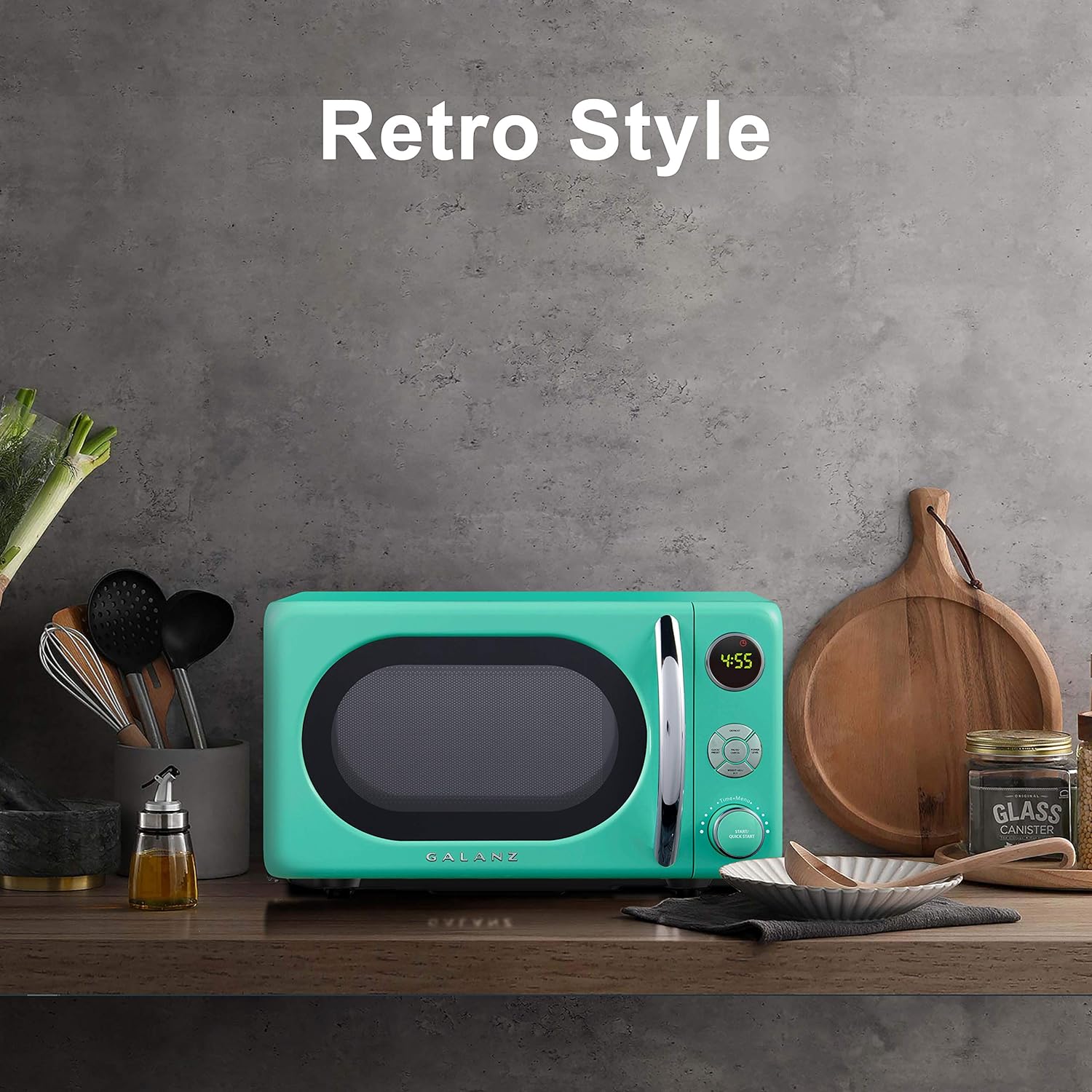 Horno de microondas retro para encimera con cocción automática y recalentamiento, descongelación, funciones de inicio rápido, fácil de limpiar con placa giratoria de vidrio,