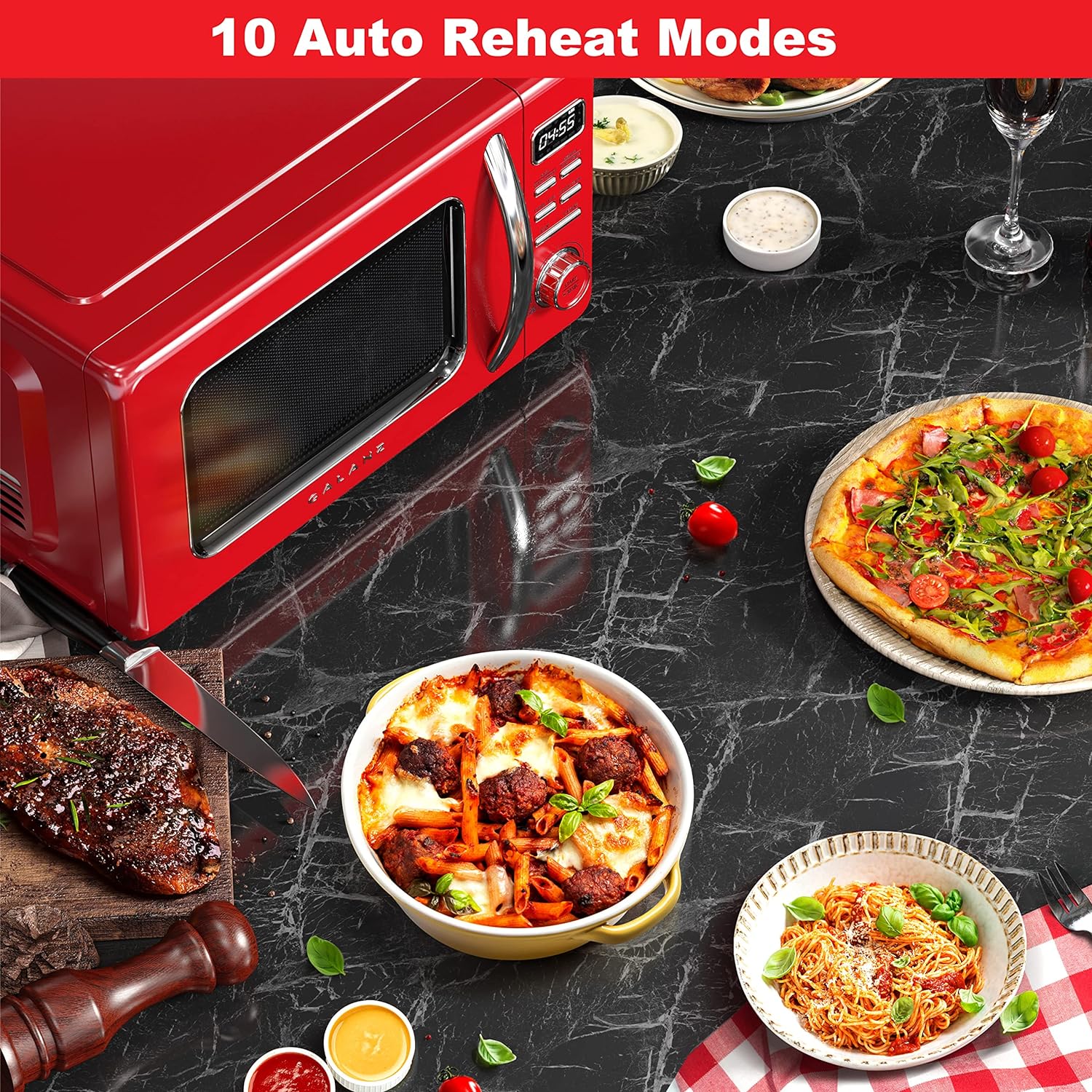 Horno de microondas retro para encimera con cocción automática y recalentamiento, descongelación, funciones de inicio rápido, fácil de limpiar con placa giratoria de vidrio,