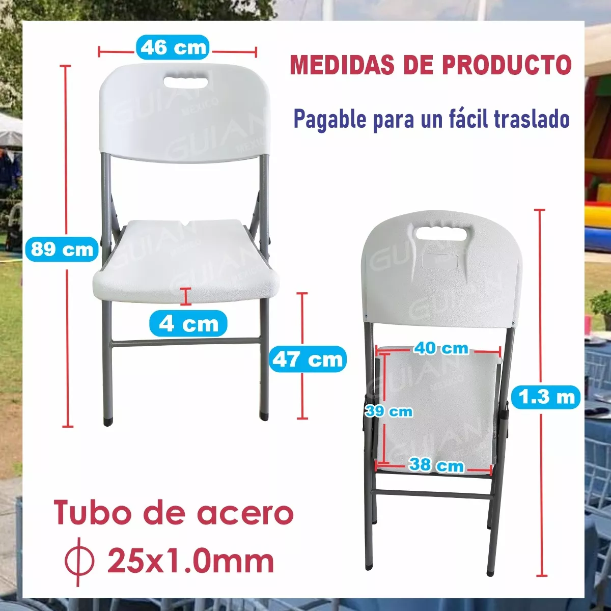 Juego De 4 Sillas Plegables De Plástico Reforzado Blanca