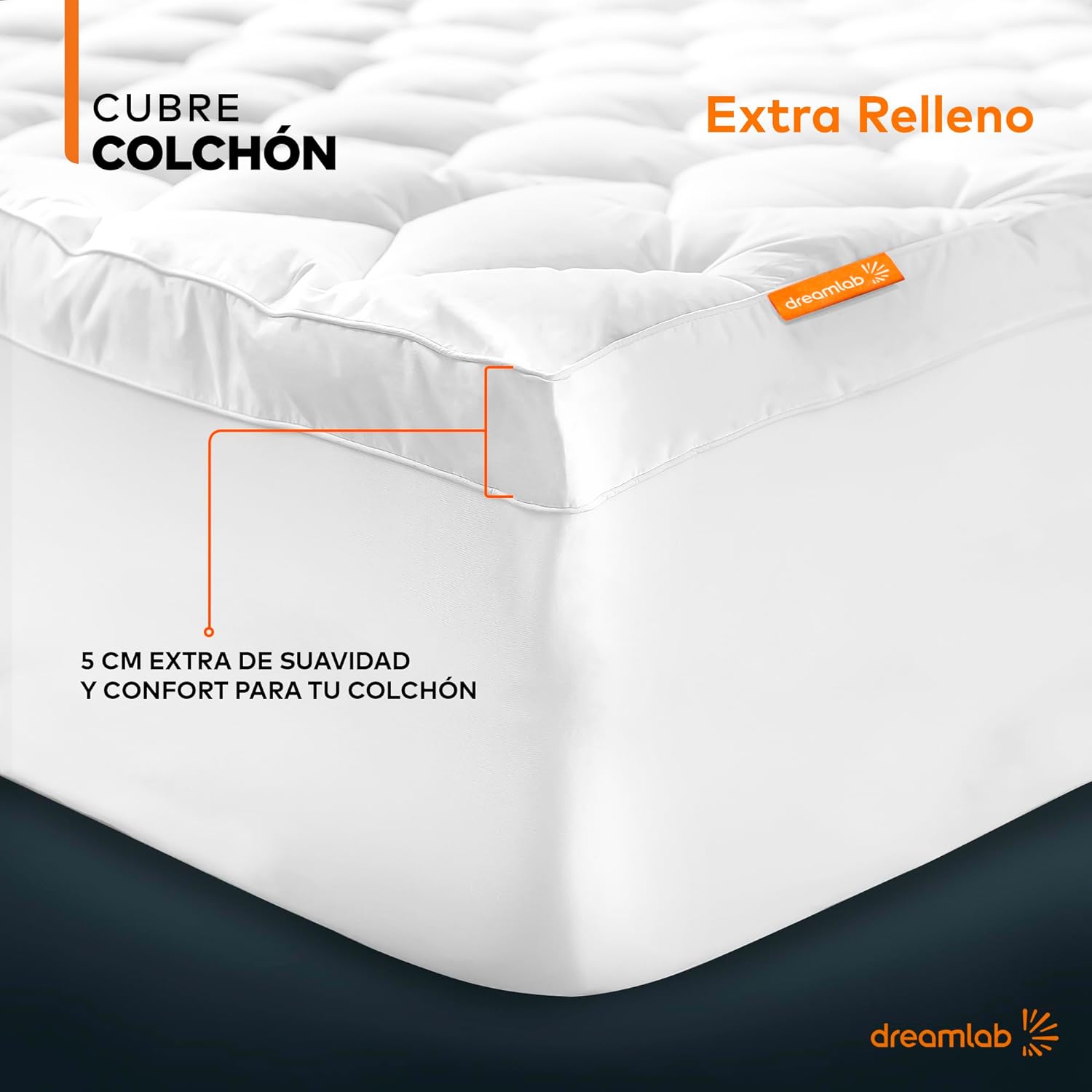Dreamlab Cubre Colchón de Microfibra| Extra Relleno de Microfibras recubiertas en Gel | Hipoalergénico, Certificado Oekotex-100 | Tamao King Size (200cm x 190cm)