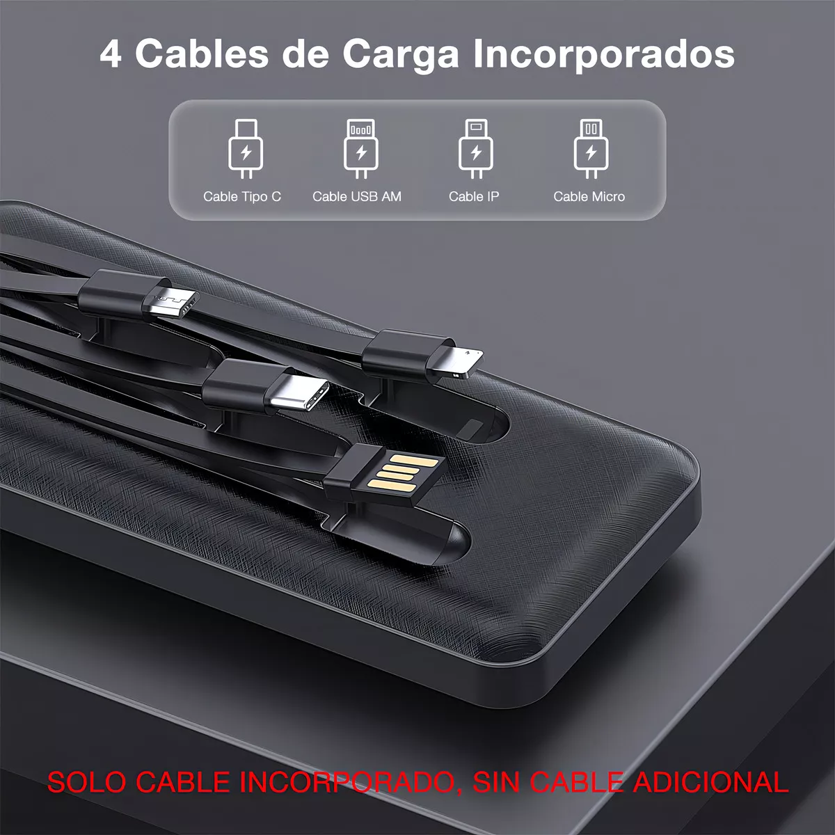 Power Bank Batería Portátil 10000mah Con Built in 4 Cables Micro Usb V8 Ip Tipo C 1hora Cargador de Batería Compatible with iPhone 16 15 14 13 12 Samsung S22 S21 Xiaomi Huawei