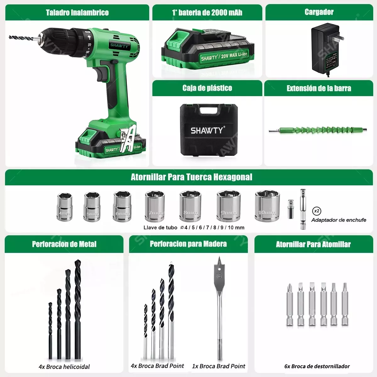 Taladro Inalambrico Atornillador Desatornillardor electrico Shawty S0006 De 110V/220V Color Verde oscuro