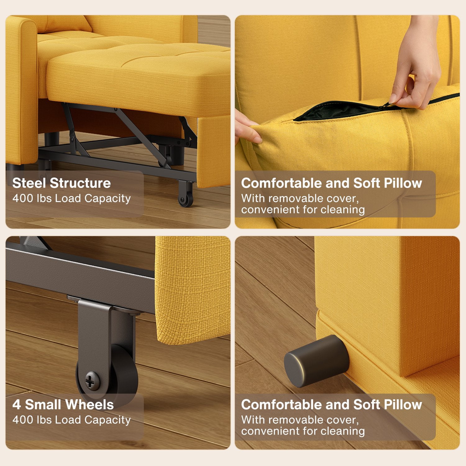 Sofá Cama Silla 3 en 1, Silla Convertible Cama Individual