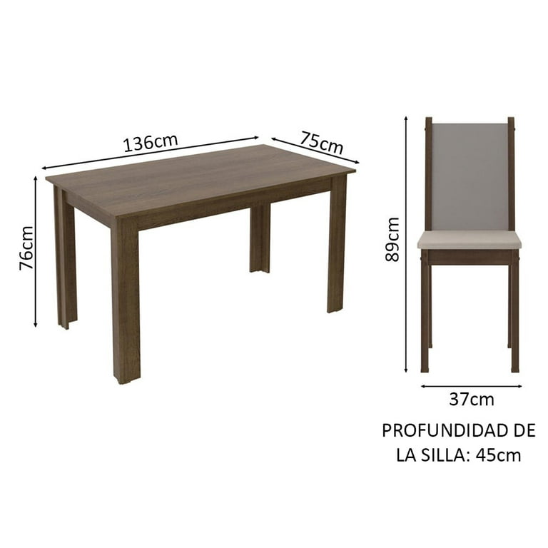 Juego de Comedor Mesa Madesa Bea Tapa de Madera con 4 Sillas Madesa XB045647GX4T