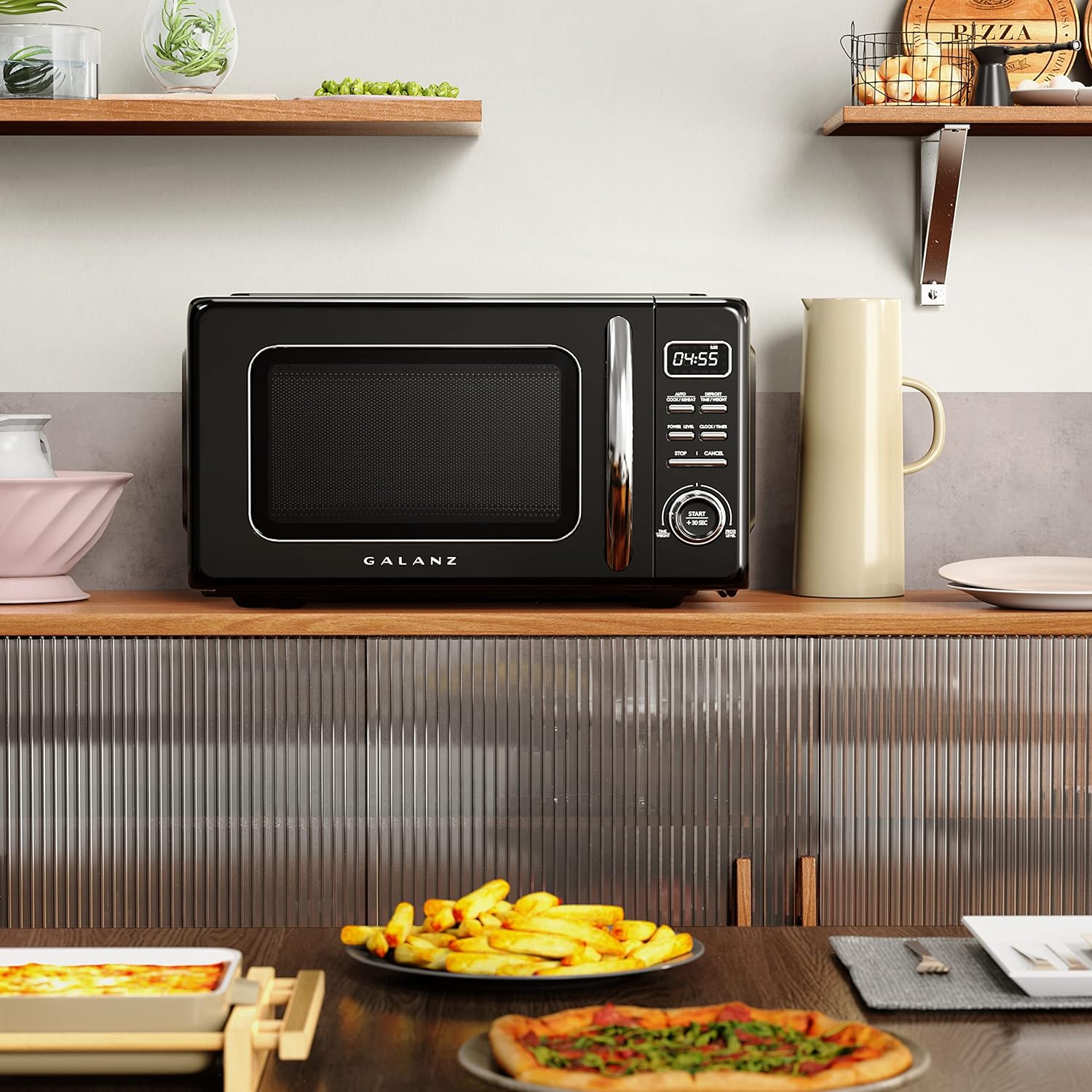 Horno de microondas retro para encimera con cocción automática y recalentamiento, descongelación, funciones de inicio rápido, fácil de limpiar con placa giratoria de vidrio,