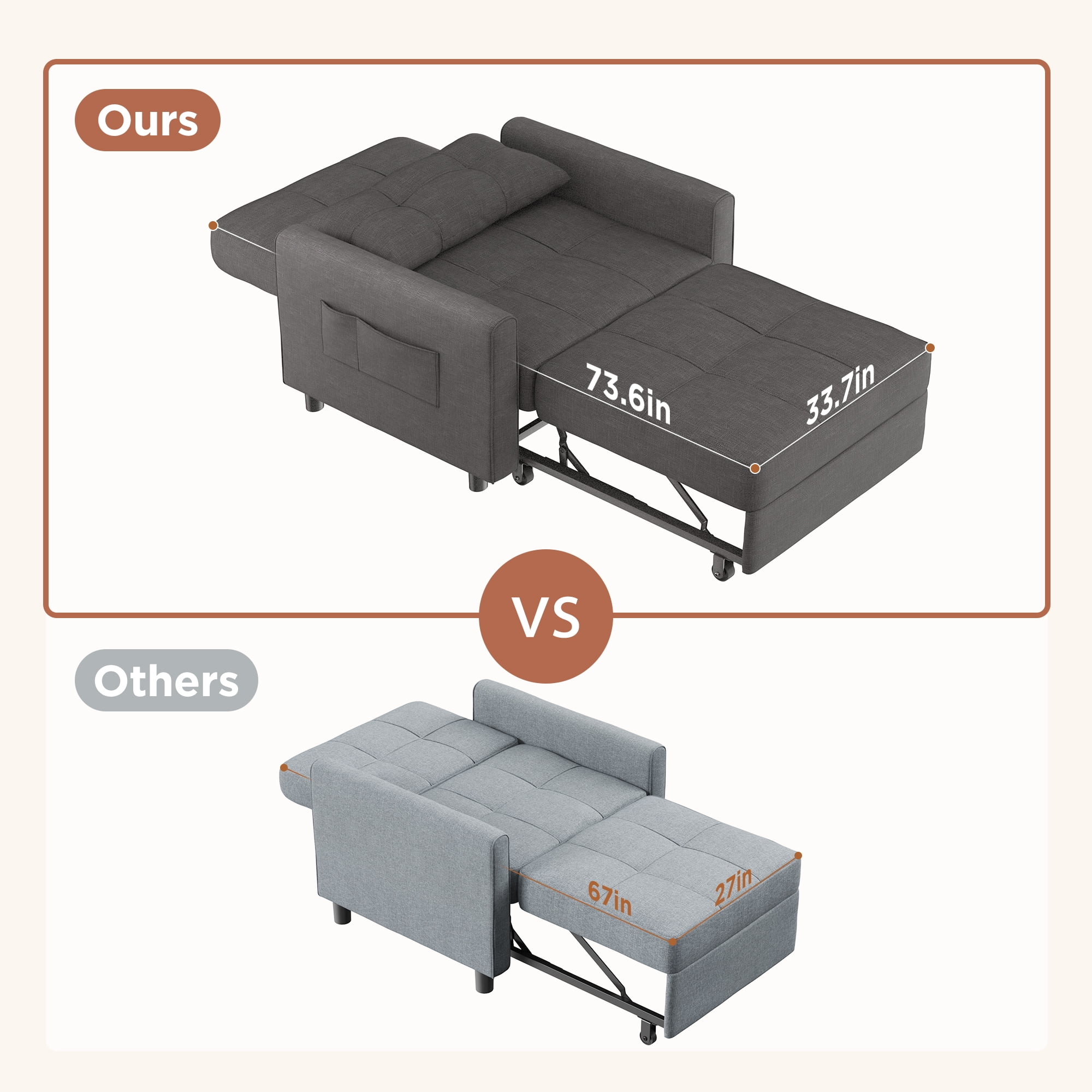 Sofá Cama Silla 3 en 1, Silla Convertible Cama Individual