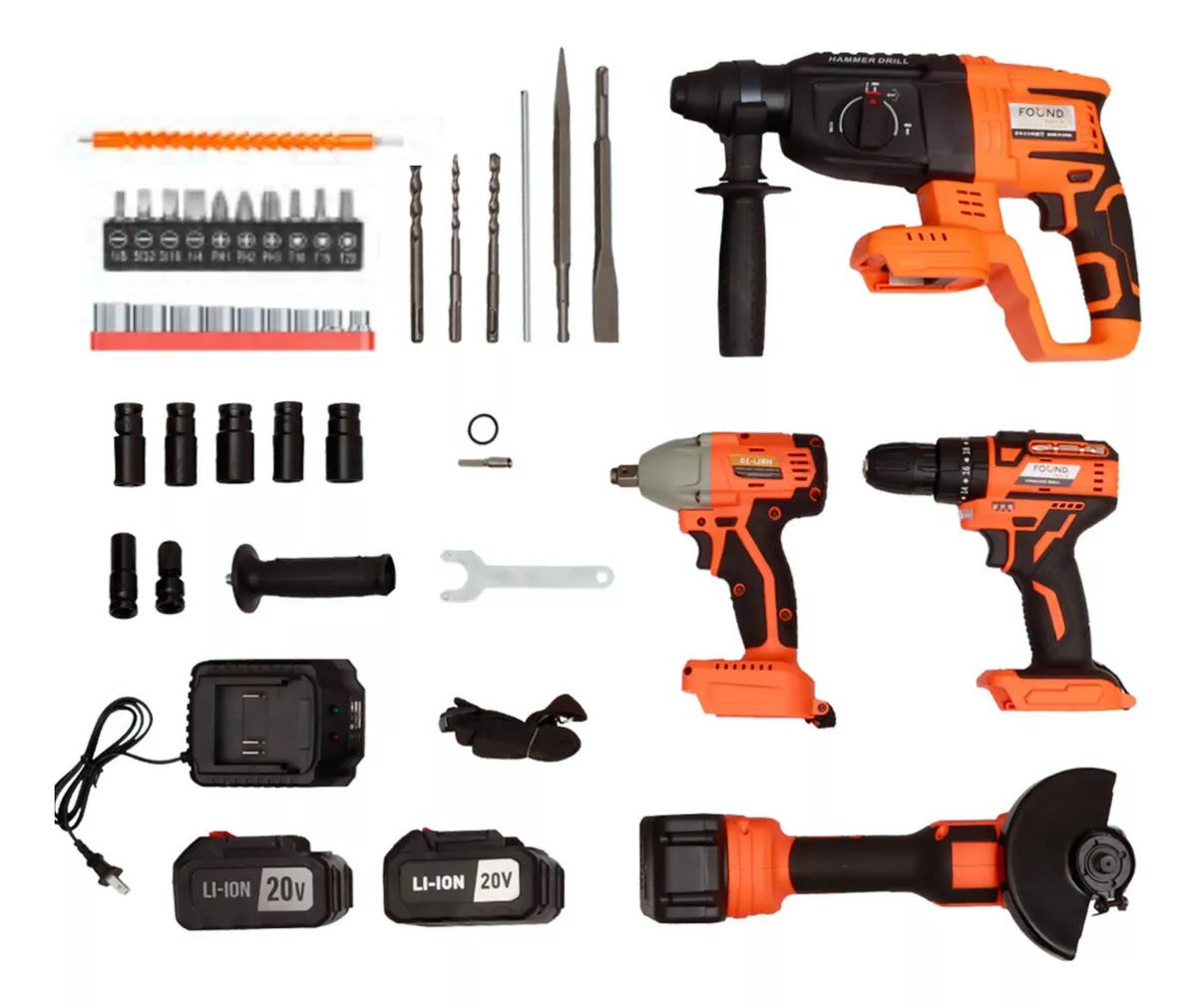 Kit Inalambrico Taladro Martillo Esmeriladora Llave Impacto