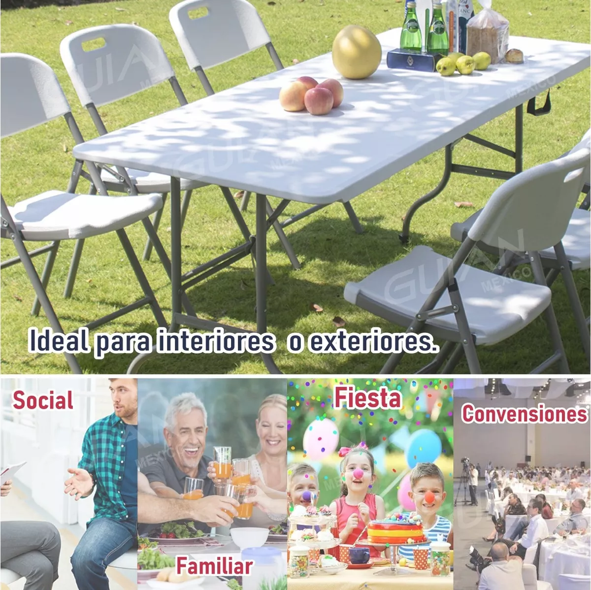 Juego De 4 Sillas Plegables De Plástico Reforzado Blanca