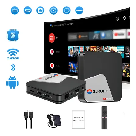 Sjrohe® Tv Box Media Streaming Tv 8k Negro Ram 4+32gb Rom 4k Full Hd Android Tv Android 13.0 Tv Stick Wifi 6 Con Google Assistant Cable Hdmi 2.1