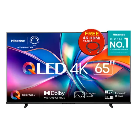 Hisense Pantalla Qled 4k De 65 65qd6qv Vidaa U Compatible Con Alexa ,dolby Vision Atmos, Escalado Ia A 4k, Hdmi, Lan, Wifi. Control De Voz. Bluetooth. (2025) Free Hdmi Cable 4k