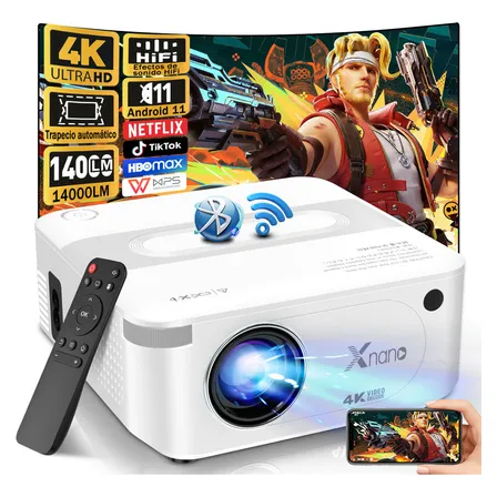 Projector Con Sonido Hifi 4k Android 14000lm Mini Proyector Professional Led Portatil Inteligente Dual Wifi 6 Auto Corrección Keystone 1080p Nativo Bt 5.2 Blanco Xnano