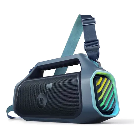 Bocinas Bluetooth Portátil Soundcore Boom 2 Plus, 140 W, 20 H, Bassup 2.0 Ipx7, Impermeable Y A Prueba De Polvo, Luz Flotante, Power Bank, Tws, Correa Ajustable Estéreo Ideal, Color Azul