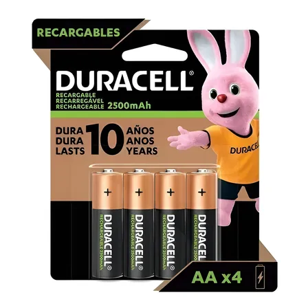 Pilas Recargables Duracell Aa Paquete C/4 Pilas