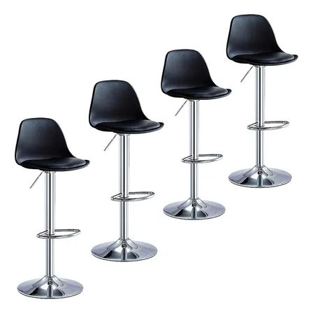 Set 4 Sillas De Bar Altura Ajustable Con Reposapiés Cromado Negro