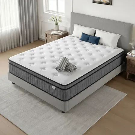 25cm Colchón Hybrid Matrimonial Memory Foam Gris Y Blanco