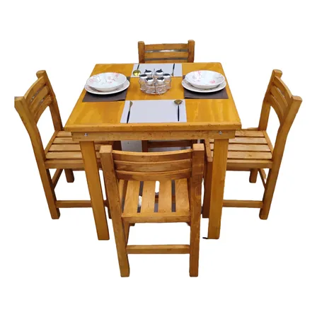 4 Sillas De Madera + Mesa De 80x80 Cm Restaurante, Cafeteria
