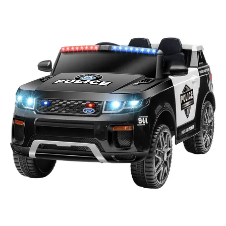 Carro Eléctrico Patrulla Policía Con Radio Altavoz Montable Infantil Con Luces Música Usb Control Remoto 3 Velocidades Selectshop Color Negro