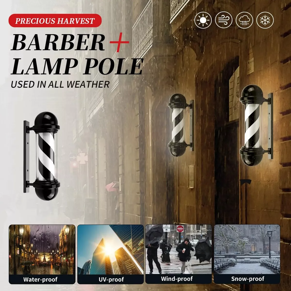 Poste Bombilla Barbería Caramelo Giratorio 65cm Peluquería