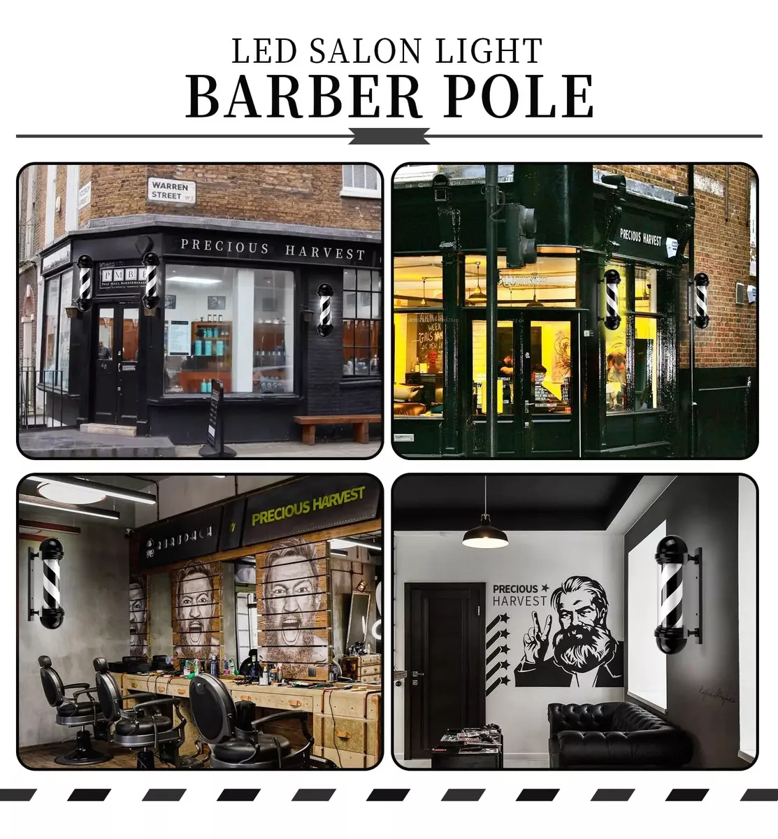 Poste Bombilla Barbería Caramelo Giratorio 65cm Peluquería