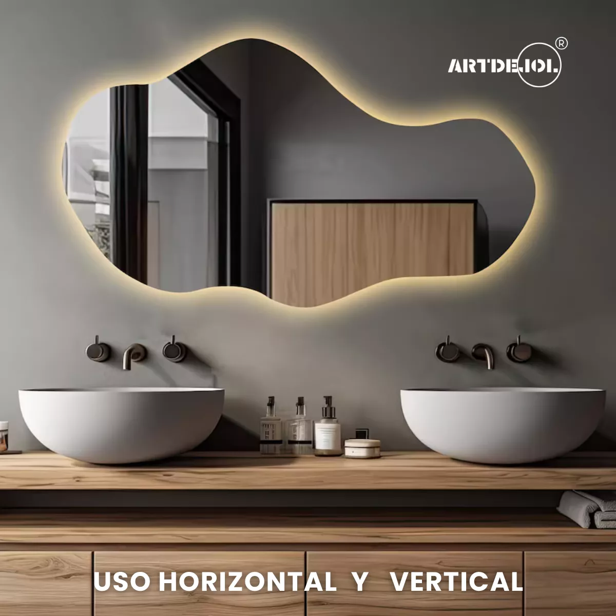 Espejo Irregular Amorfo 60 X 100 Con Led Touch Sala Elegante