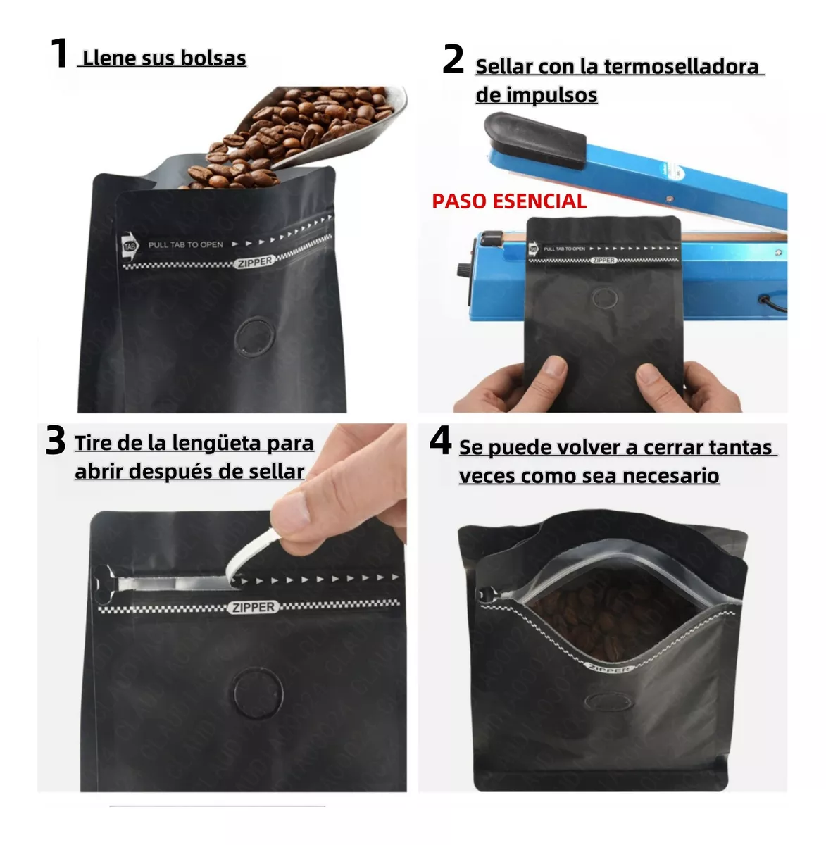 50 Bolsas De Café De 250gr Válvula Y Cierre Zipper