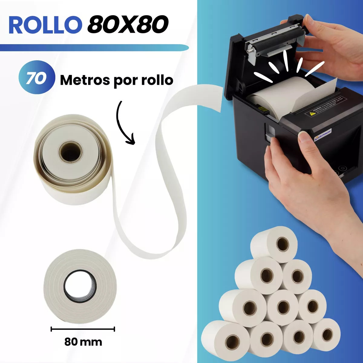Rollos Papel Térmico 80x80 Impresora Térmica 80mm Negro 80