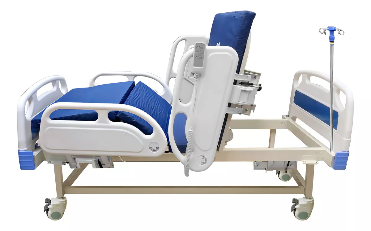 Gambimedic Cama Hospital Electrica 2 Funciones Lujo Barandales Incluye Colchon Y Portasuero Ruedas Con Freno Control Electrico