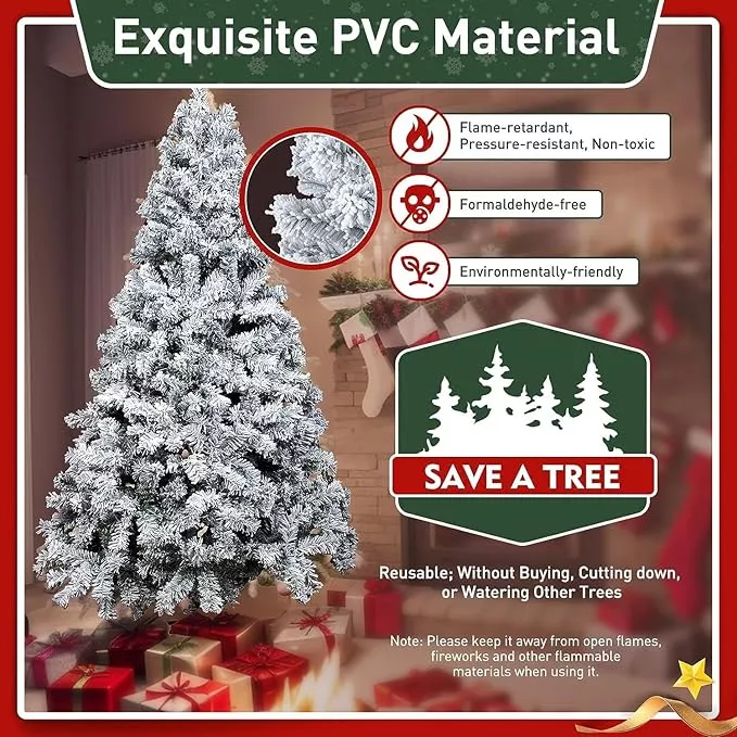 Arbol De Navidad De Nieve Artificial Blanca Flocada De 2.1 M